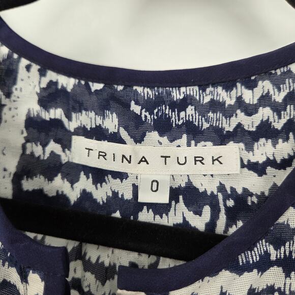 Trina Turk Women's SZ 0 Lyric Woodblock Zig Zag Gauze Sleeveless Dress - Picture 3 of 5